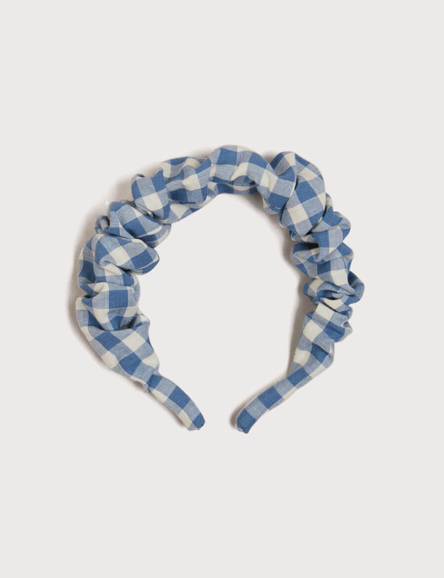 Gingham Scrunchie Hairband in Blue Hair Accessories  from Pepa London