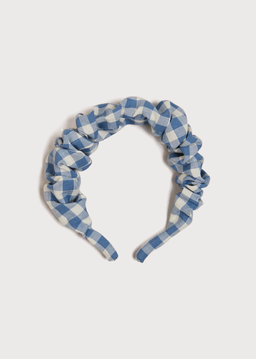 Gingham Scrunchie Hairband in Blue Hair Accessories  from Pepa London