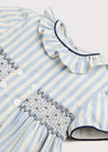 Handsmocked Delicate Stripe Short Sleeve Dress in Blue (12mths-10yrs) Dresses  from Pepa London