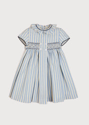 Hand Smocked Delicate Stripe Short Sleeve Dress in Blue (12mths-10yrs) Dresses  from Pepa London