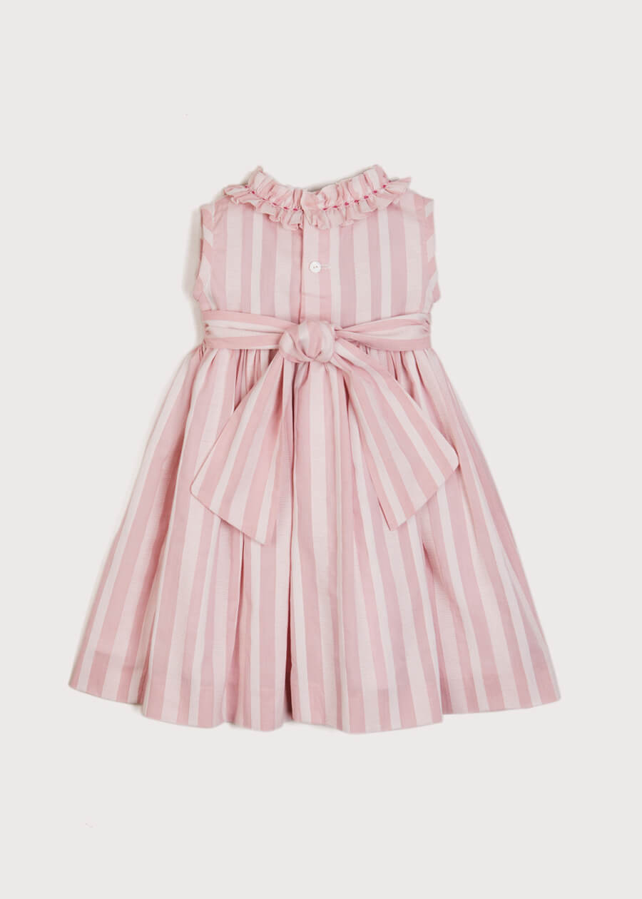 Handsmocked Delicate Stripe Sleeveless Dress in Pink (12mths-10yrs) Dresses  from Pepa London