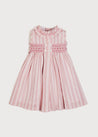 Handsmocked Delicate Stripe Sleeveless Dress in Pink (12mths-10yrs) Dresses  from Pepa London