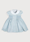 Hand Smocked Embroidered Collar Short Sleeve Dress in Blue (12mths-10yrs) Dresses  from Pepa London