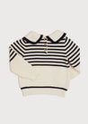 Mariner Collar Bold Stripe Jumper in White (2-10yrs) Knitwear  from Pepa London