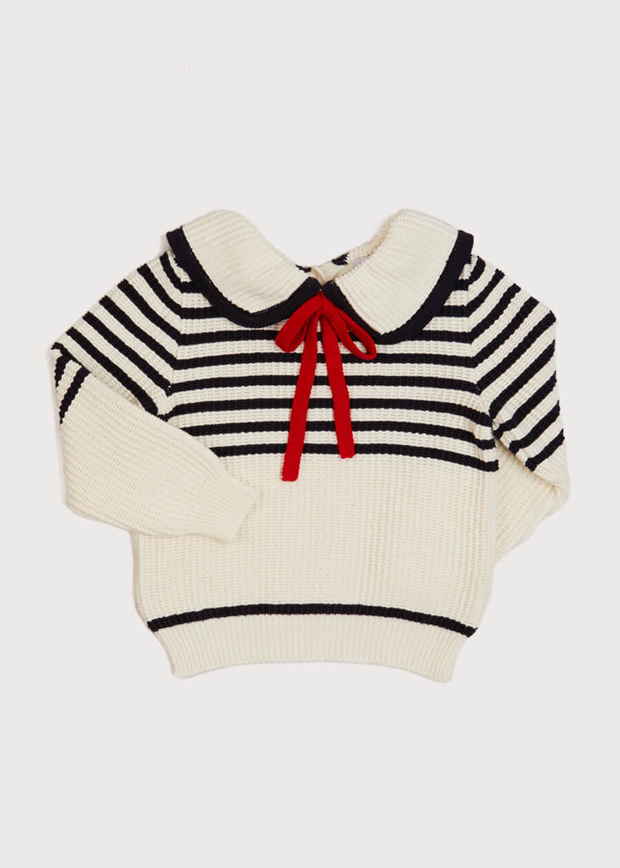 Mariner Collar Bold Stripe Jumper in White (2-10yrs) Knitwear  from Pepa London