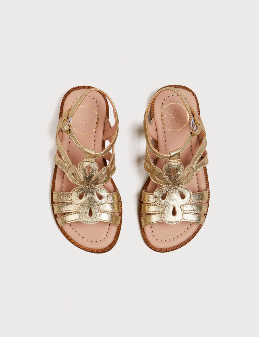 Metallic Strappy Leather Sandals in Gold (24-35EU) Shoes from Pepa London