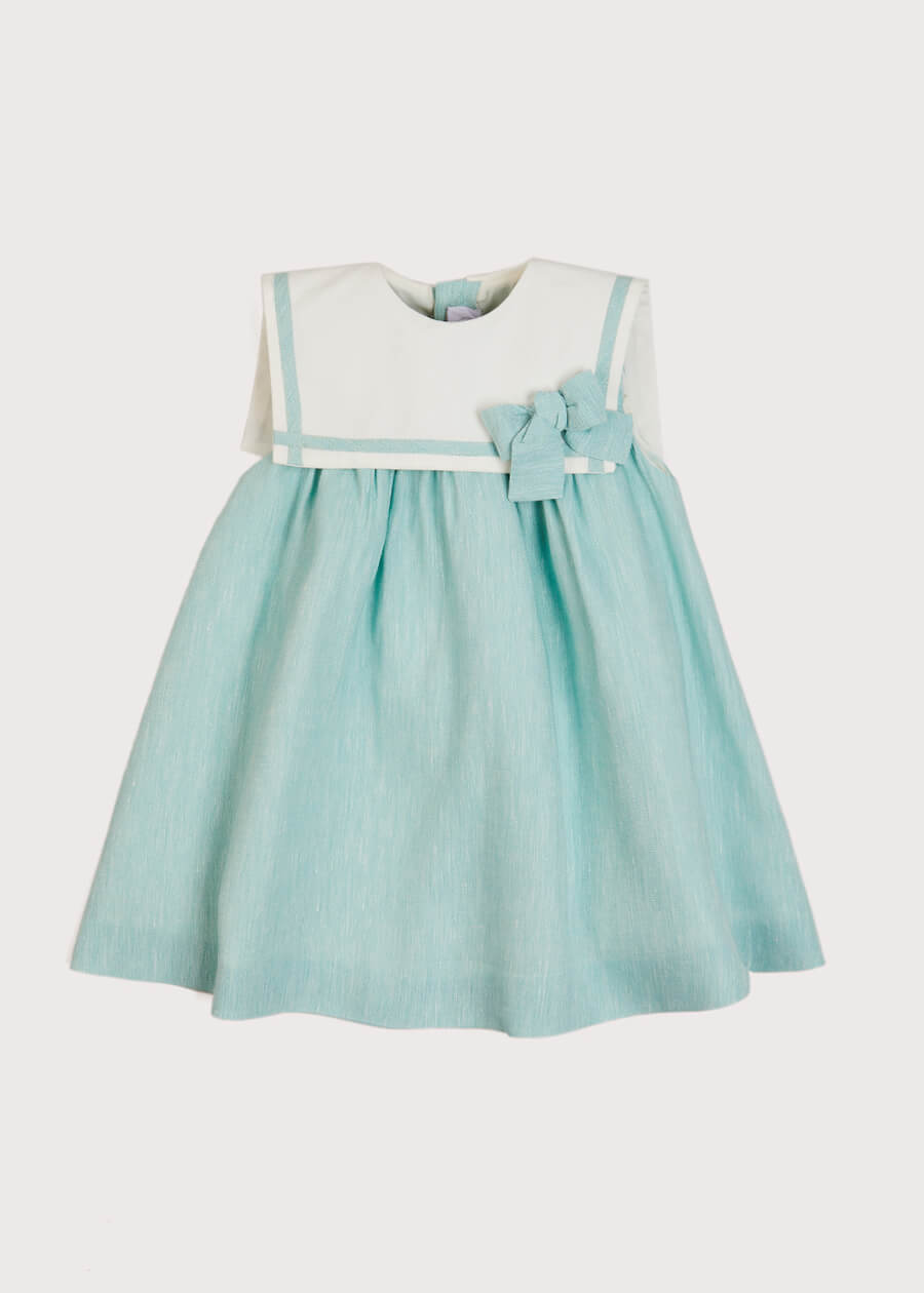 Sleeveless Trapeze Dress With Bow Detail in Green | Pepa London