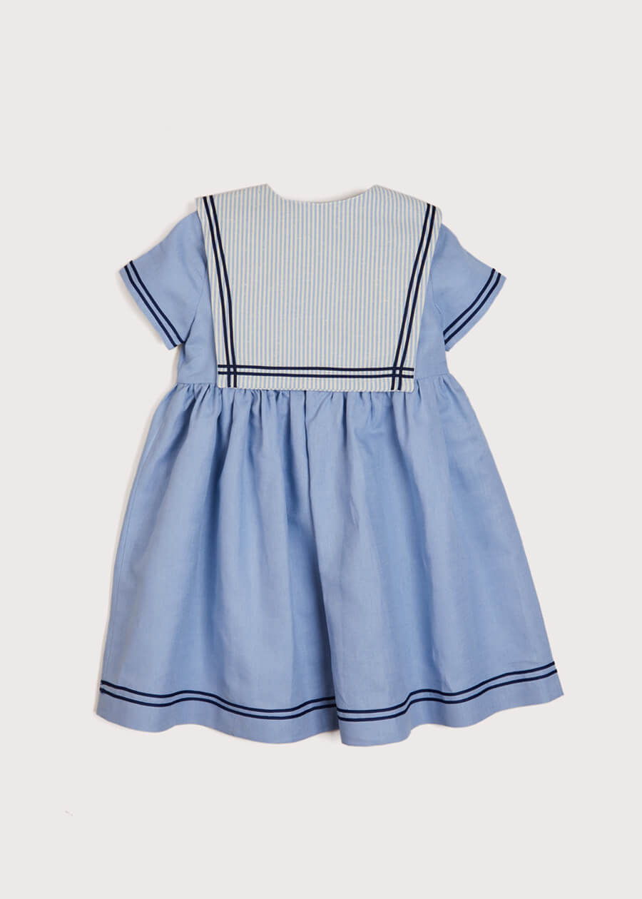 Stripe Collar Mariner Short Sleeve Dress in Blue (12mths-10yrs) Dresses  from Pepa London