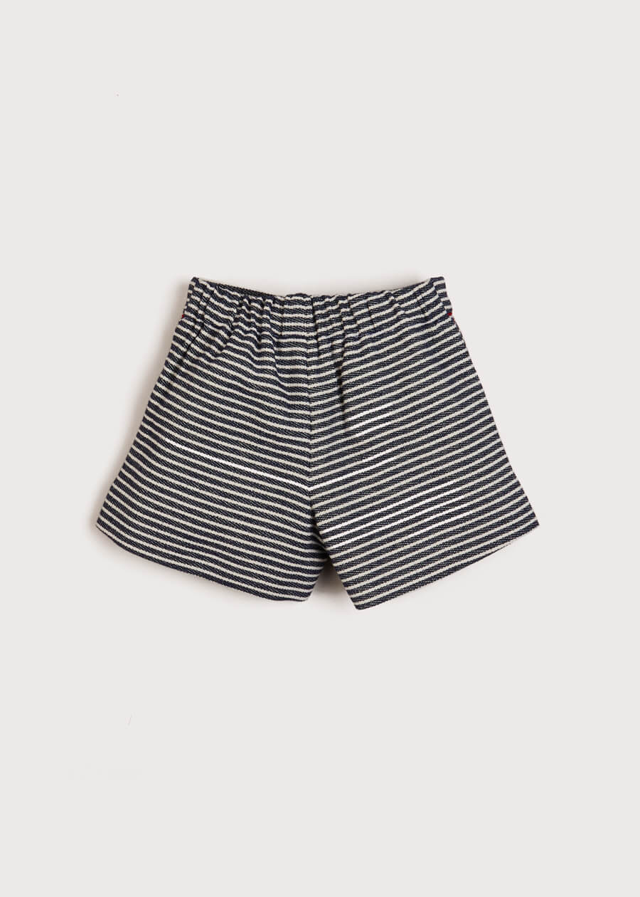 Striped Contrast Piping Front Pocket Shorts in Navy (4-10yrs) Shorts  from Pepa London