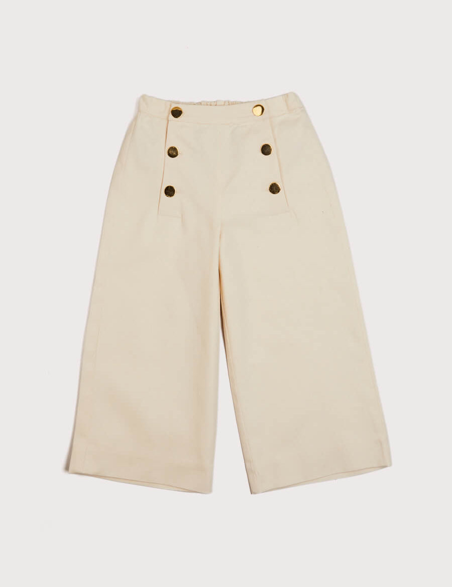 Wide Leg Front Button Trousers in Beige (2-10yrs) Trousers  from Pepa London