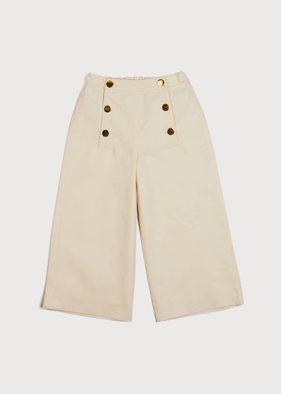 Wide Leg Front Button Trousers in Beige (2-10yrs) Trousers  from Pepa London