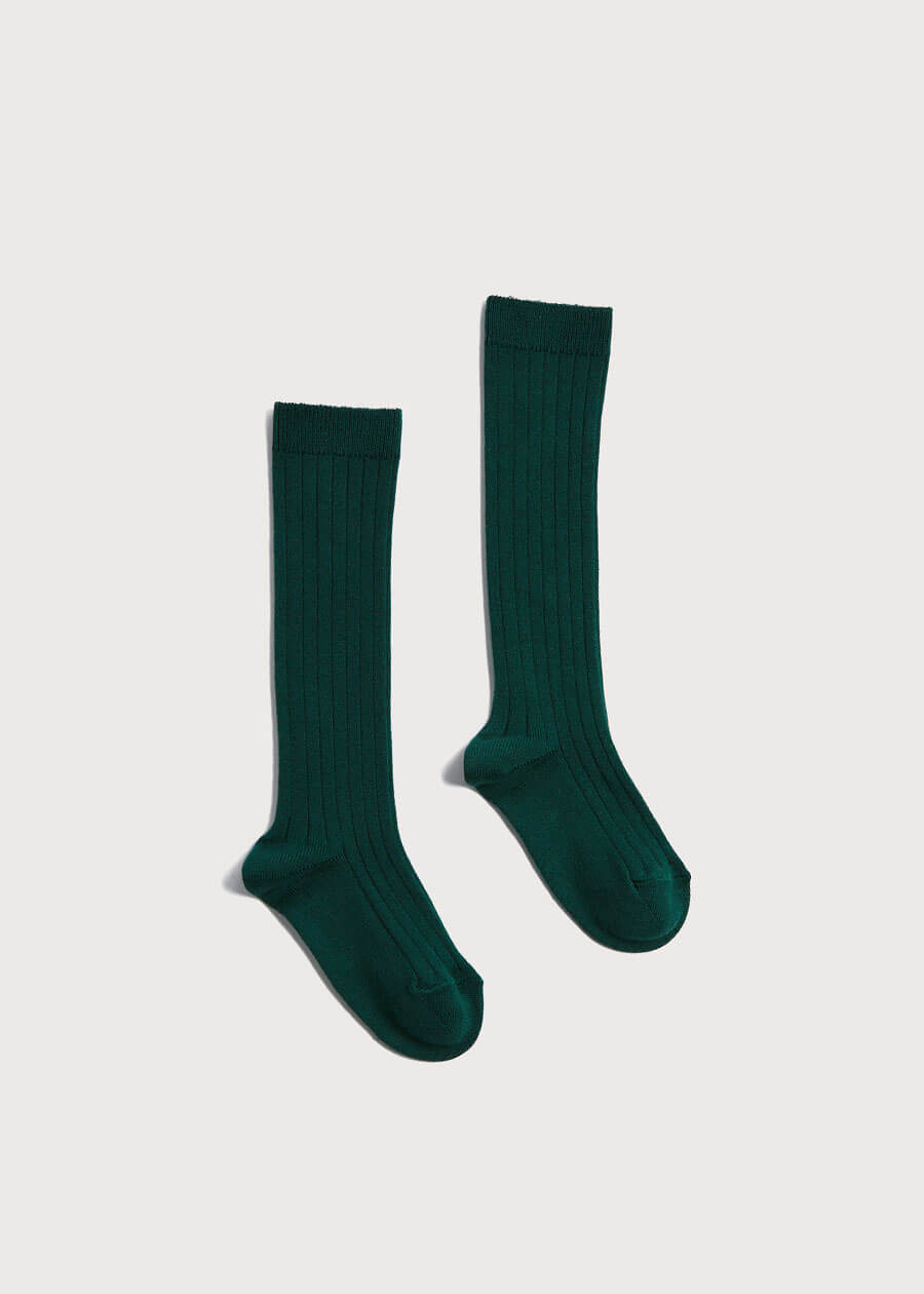 Bottle Green Ribbed Knee-High Socks | Pepa London