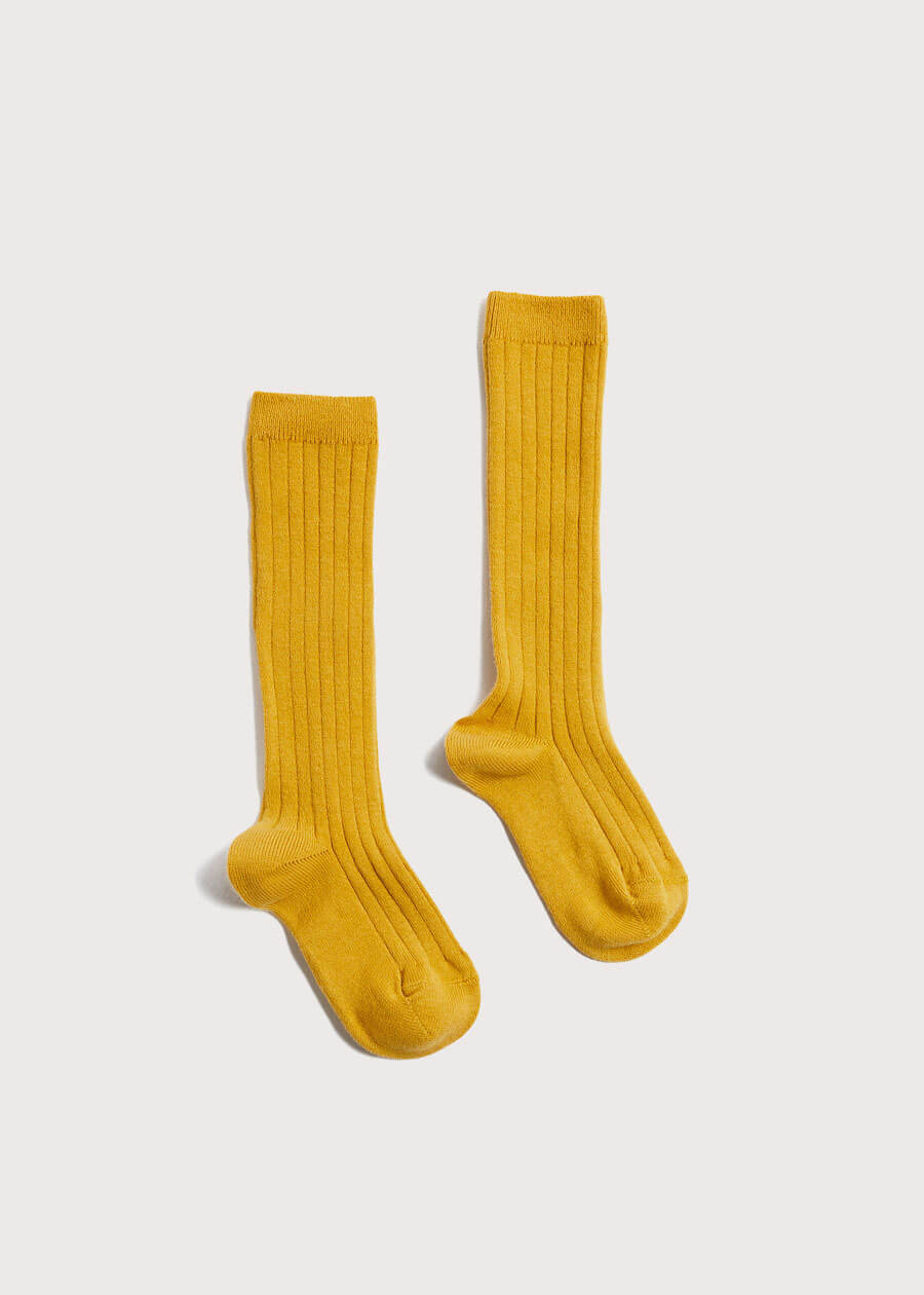 Ribbed Knee-High Socks In Mustard (3mths-10yrs) Socks from Pepa London