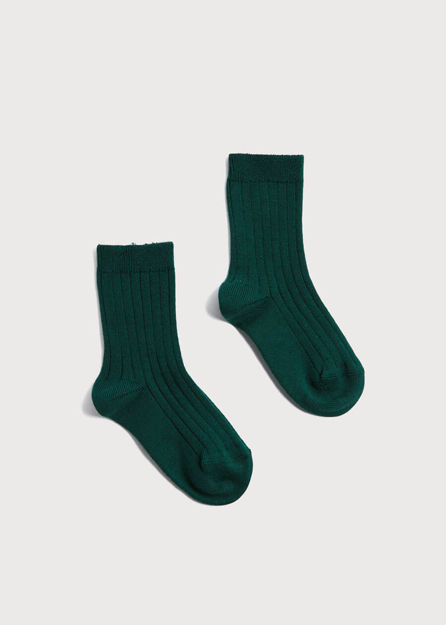 Ribbed short socks - Bottle Green (3mths-8yrs) Socks  from Pepa London