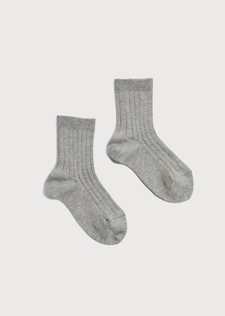Ribbed Shorts Socks - Grey (0mths-10yrs) Socks from Pepa London