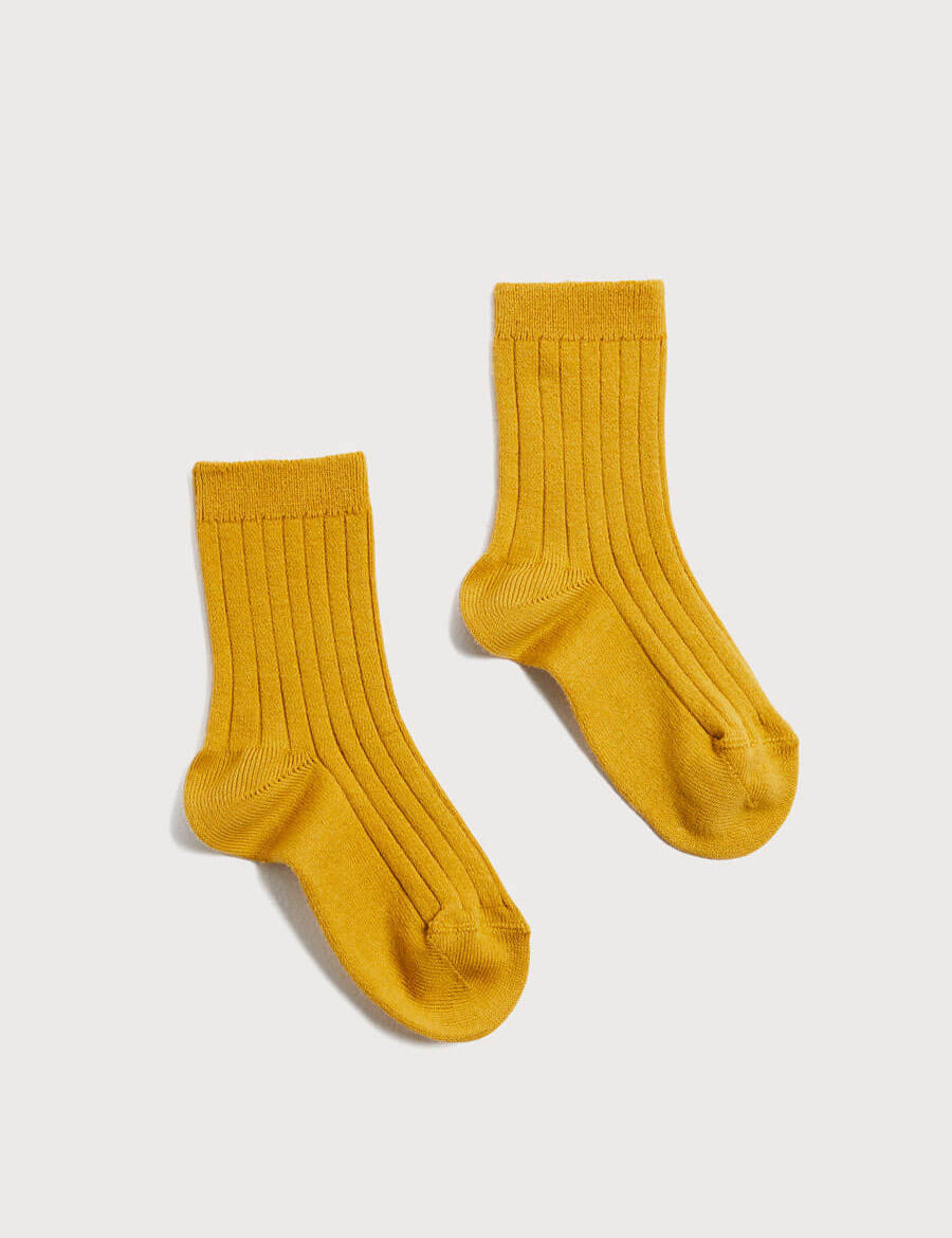 Ribbed Short Socks In Mustard (3mths-10yrs) Socks from Pepa London