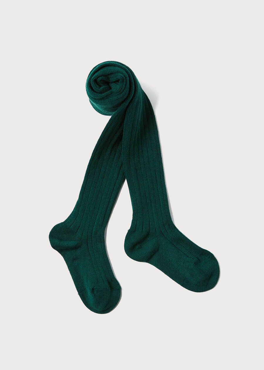 Bottle Green Ribbed Tights (3mths-8yrs) Tights  from Pepa London