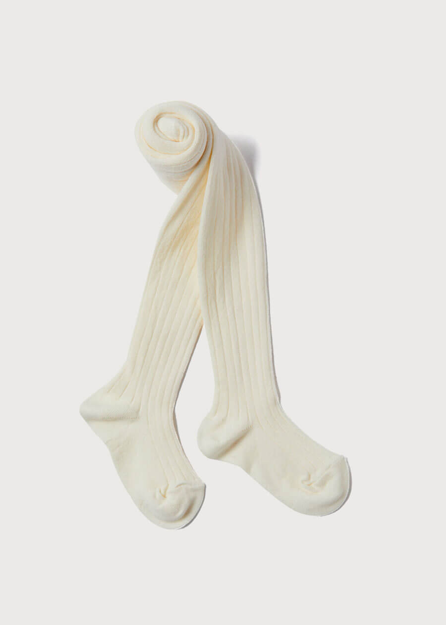 Ribbed Knitted Tights in Cream (0mths-10yrs) Tights from Pepa London