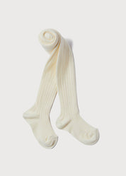 Ribbed Knitted Tights in Cream (0mths-10yrs) Tights from Pepa London