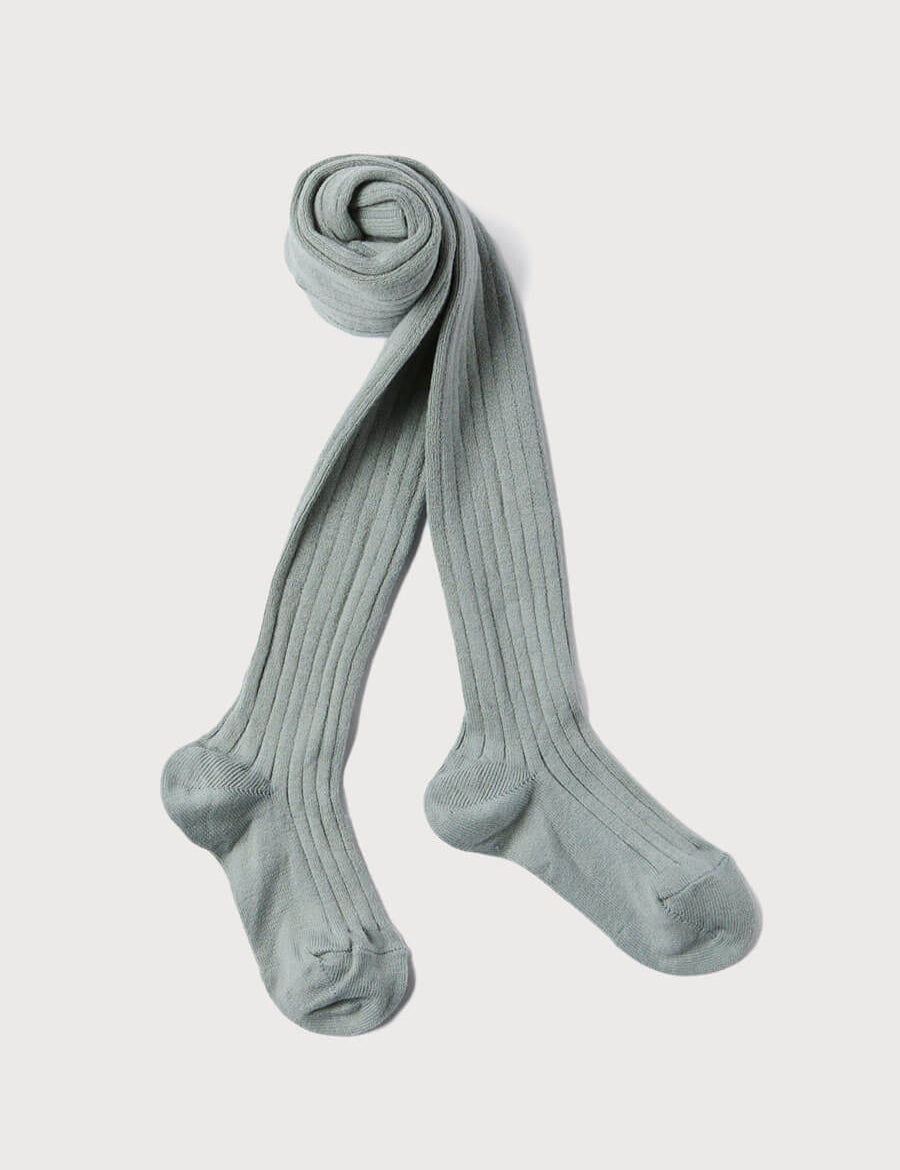 Dusty Green Ribbed Tights (0mths-8yrs) Tights  from Pepa London