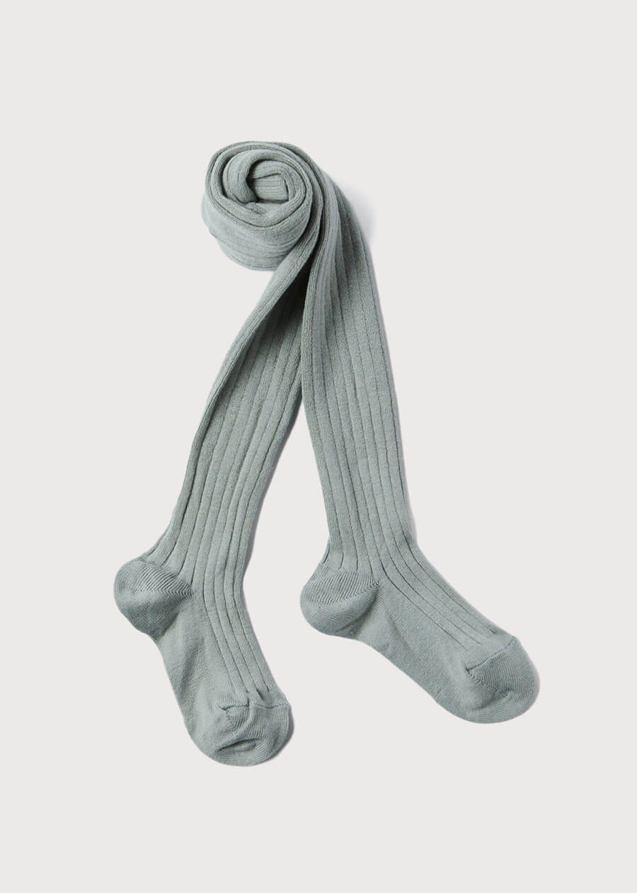 Dusty Green Ribbed Tights (0mths-8yrs) Tights  from Pepa London
