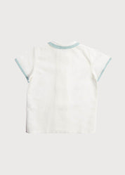 Linen Boys Celebration Shirt White with Teal Piping (3-10yrs) Shirts from Pepa London