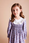 Floral Print Hand Smocked Frill Collar Dress in Blue (12mths-10yrs) Dresses  from Pepa London