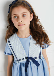 Navy Linen Big Bow Hairband Hair Accessories  from Pepa London