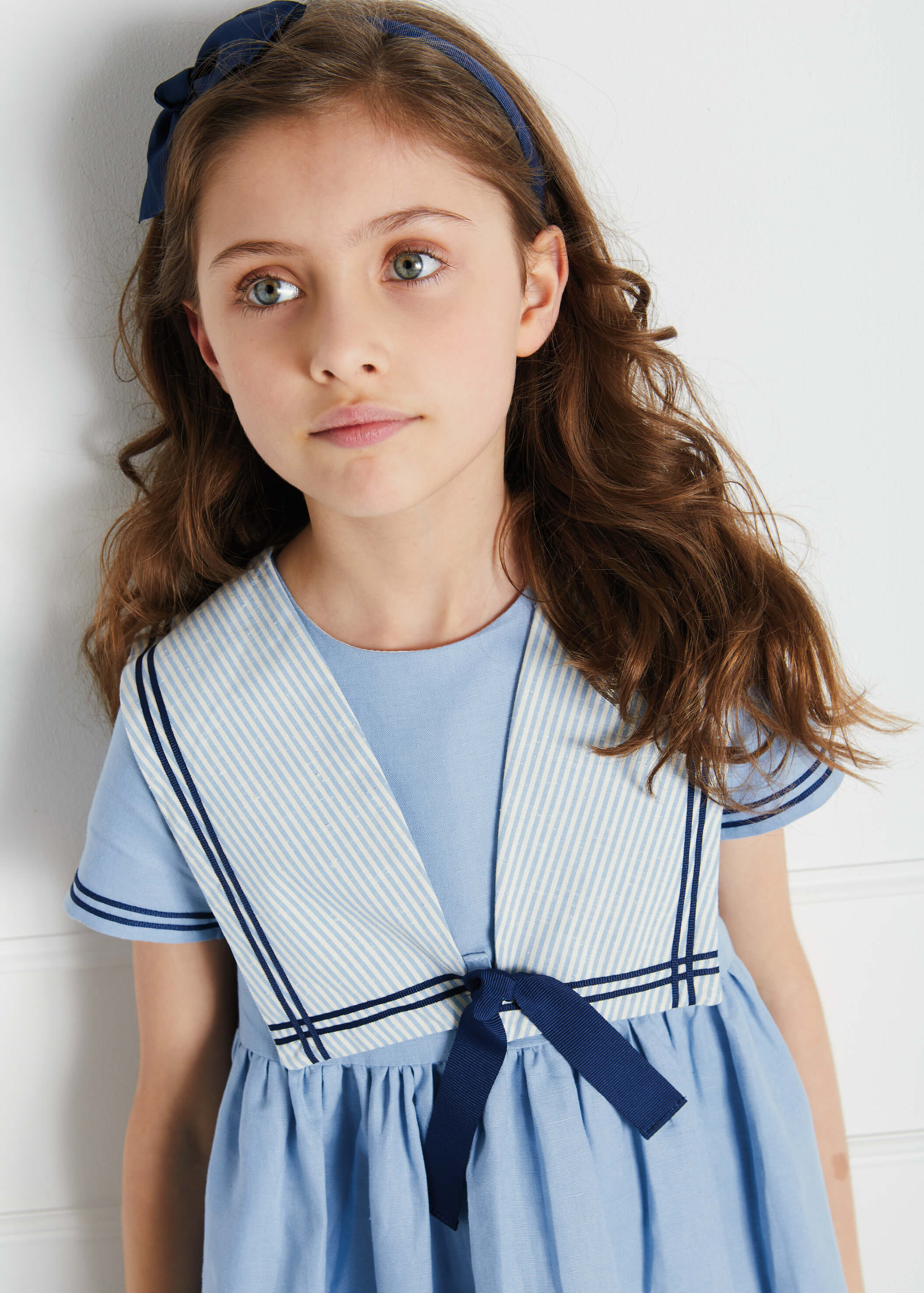Navy Linen Big Bow Hairband Hair Accessories  from Pepa London