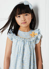 Pastel Floral Ruffle Front Bow Detail Dress in Blue (3mths-6yrs) Dresses  from Pepa London