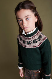 Classic Fair Isle Merino Wool Jumper in Green (12mths-10yrs) Knitwear  from Pepa London