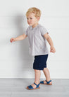 Thin Stripe Peter Pan Collar Short Sleeve Shirt in Red (12mths-3yrs) Shirts  from Pepa London