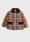 Check Print Jacket with Velvet Collar and Pockets in Brown (12mths-3yrs) Coats  from Pepa London