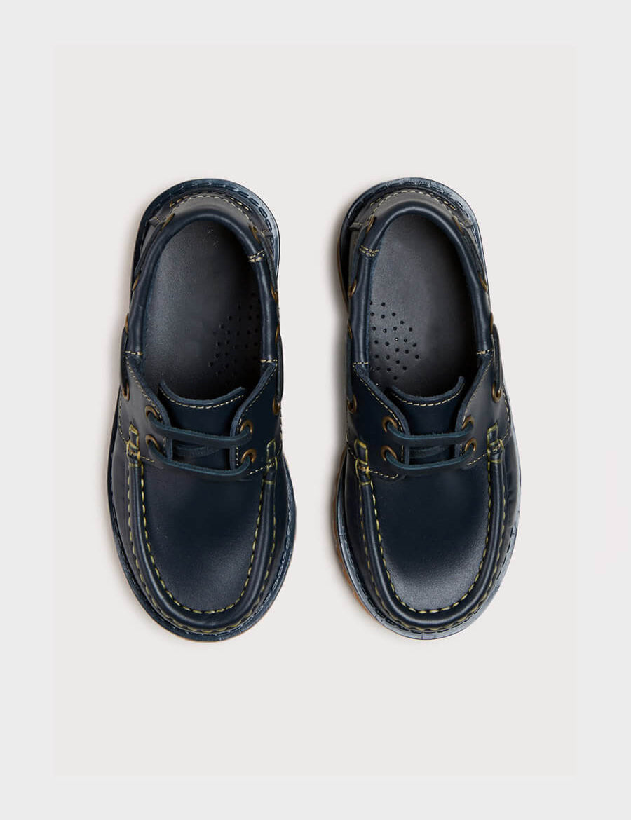 Leather Boat Shoes in Navy (26-34EU) Shoes  from Pepa London