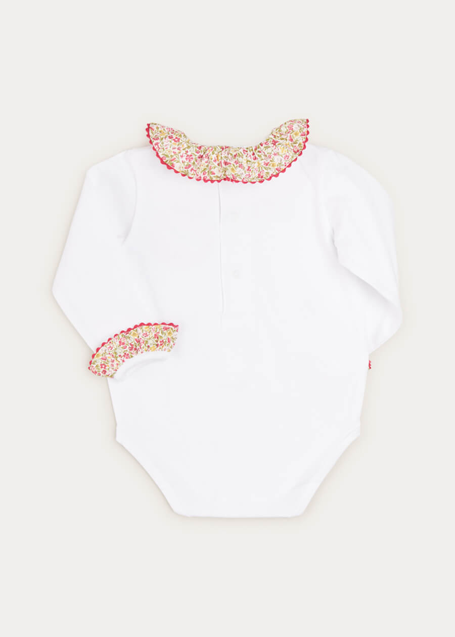 Floral Ruffle Collar Bodysuit In Rose Pink (1mth-2yrs) TOPS & BODYSUITS  from Pepa London