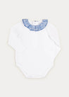 Floral Ruffle Collar Long Sleeve Bodysuit In French Blue (1mth-2yrs) TOPS & BODYSUITS  from Pepa London