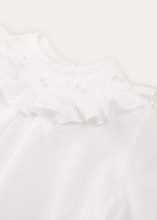 Hand Smocked Collar Long Sleeve Blouse In Baby Pink (0-12mths) BLOUSES  from Pepa London