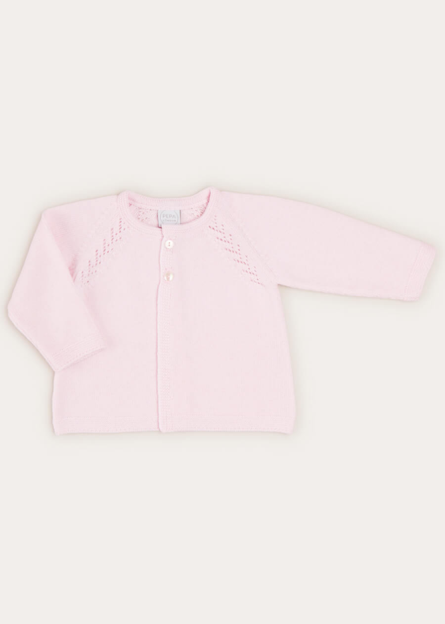 Two Button Baby Cardigan In Light Pink (1-9mths) KNITWEAR  from Pepa London