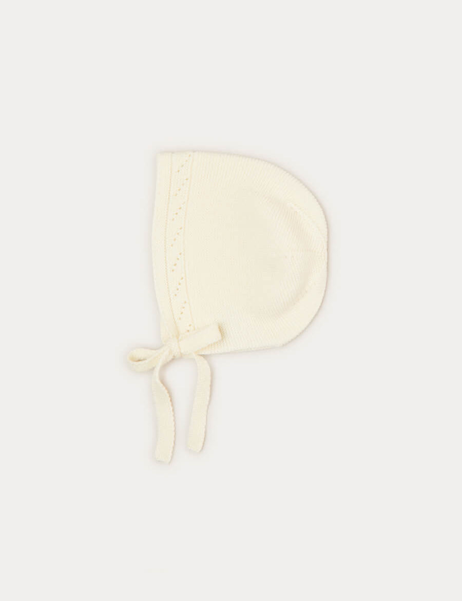 Baby Bonnet In Cream (S-L) KNITTED ACCESSORIES  from Pepa London