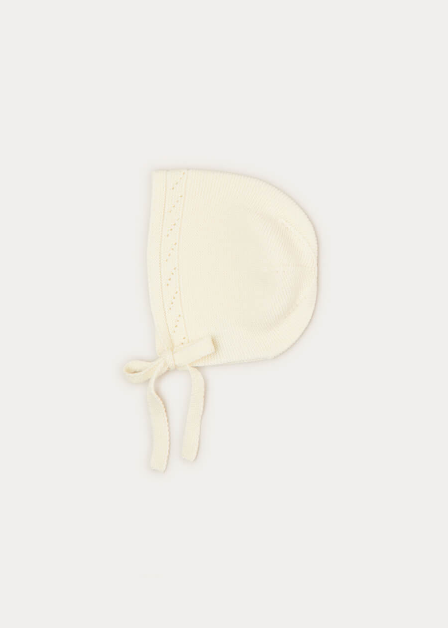 Baby Bonnet In Cream (S-L) KNITTED ACCESSORIES  from Pepa London