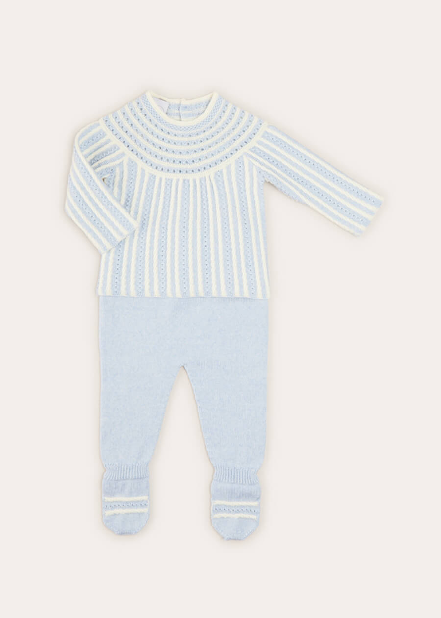 Cable Detail Knitted Set In Baby Blue (1-9mths) KNITTED SETS  from Pepa London