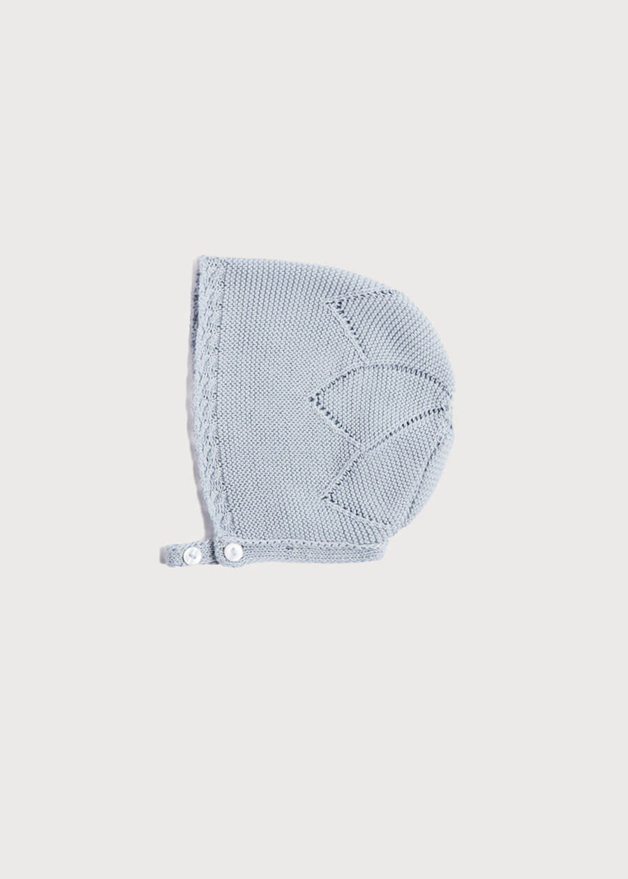 Cable Detail Cotton Bonnet in Light Blue (0-6mths) Knitted Accessories  from Pepa London