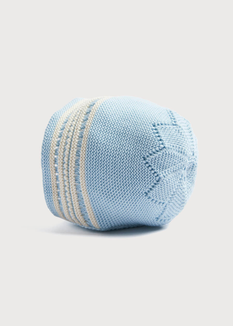 Leaf Detail Cotton Bonnet in Light Blue (0-6mths) Knitted Accessories  from Pepa London