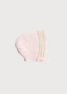 Leaf Detail Cotton Bonnet in Light Pink (0-6mths) Knitted Accessories  from Pepa London