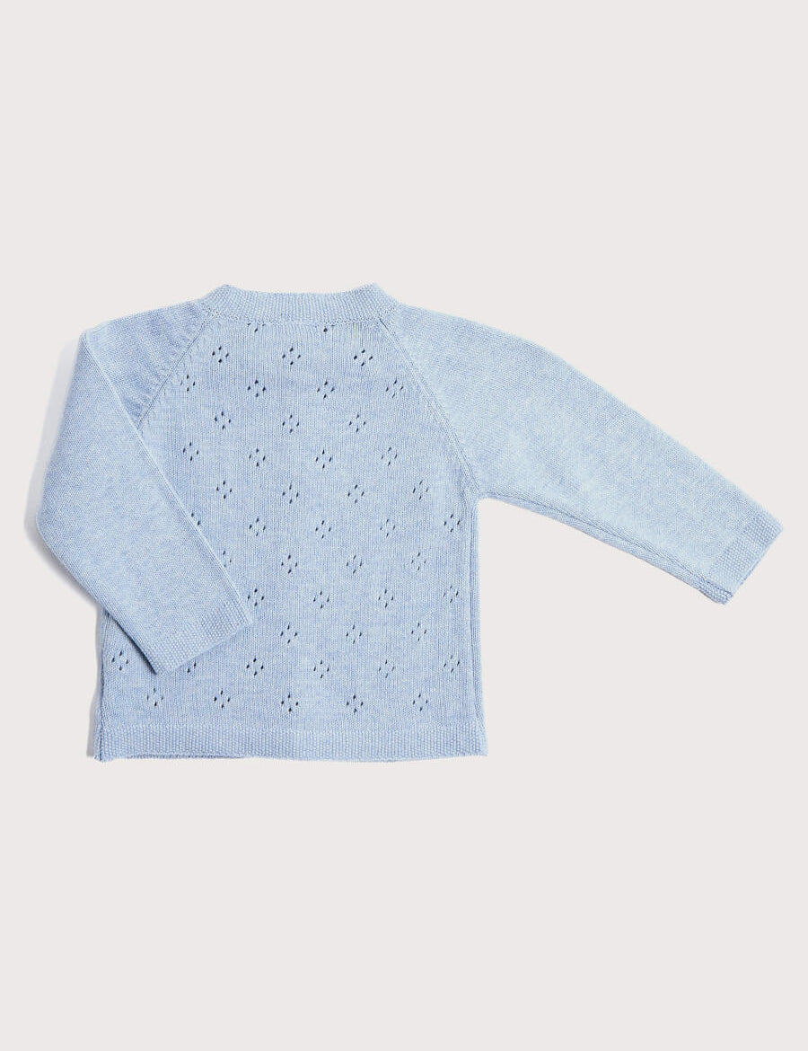 Openwork Coconut Button Cardigan in Dusty Blue (3-18mths) Knitwear  from Pepa London