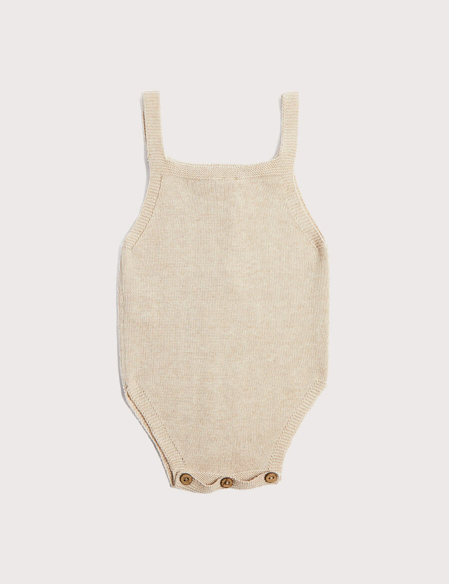 Openwork Coconut Button Knitted Dungaree in Beige (3-12mths) Knitwear  from Pepa London