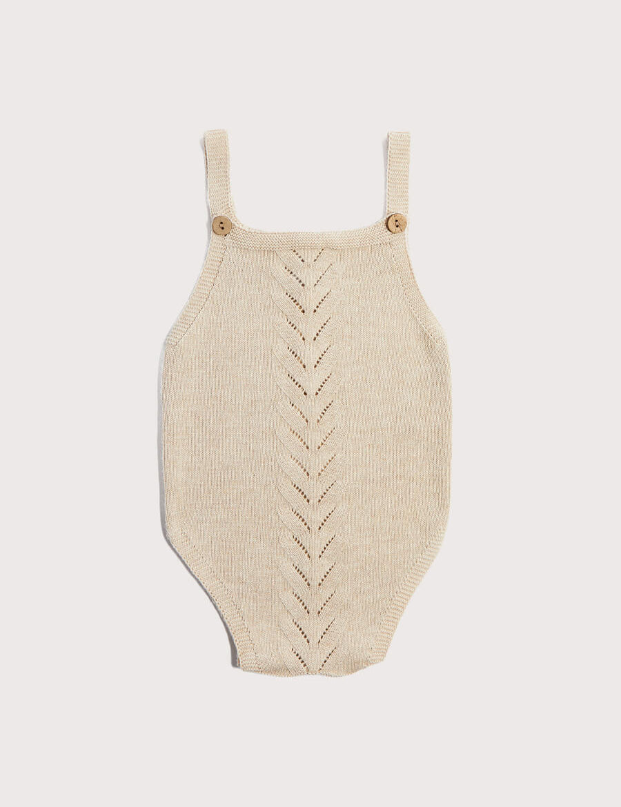 Openwork Coconut Button Knitted Dungaree in Beige (3-12mths) Knitwear  from Pepa London