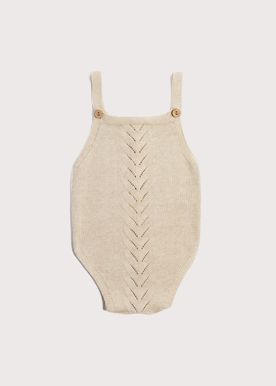 Openwork Coconut Button Knitted Dungaree in Beige (3-12mths) Knitwear  from Pepa London