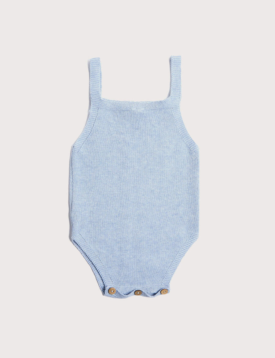 Openwork Knitted Dungaree in Dusty Blue (3-12mths) Knitwear  from Pepa London