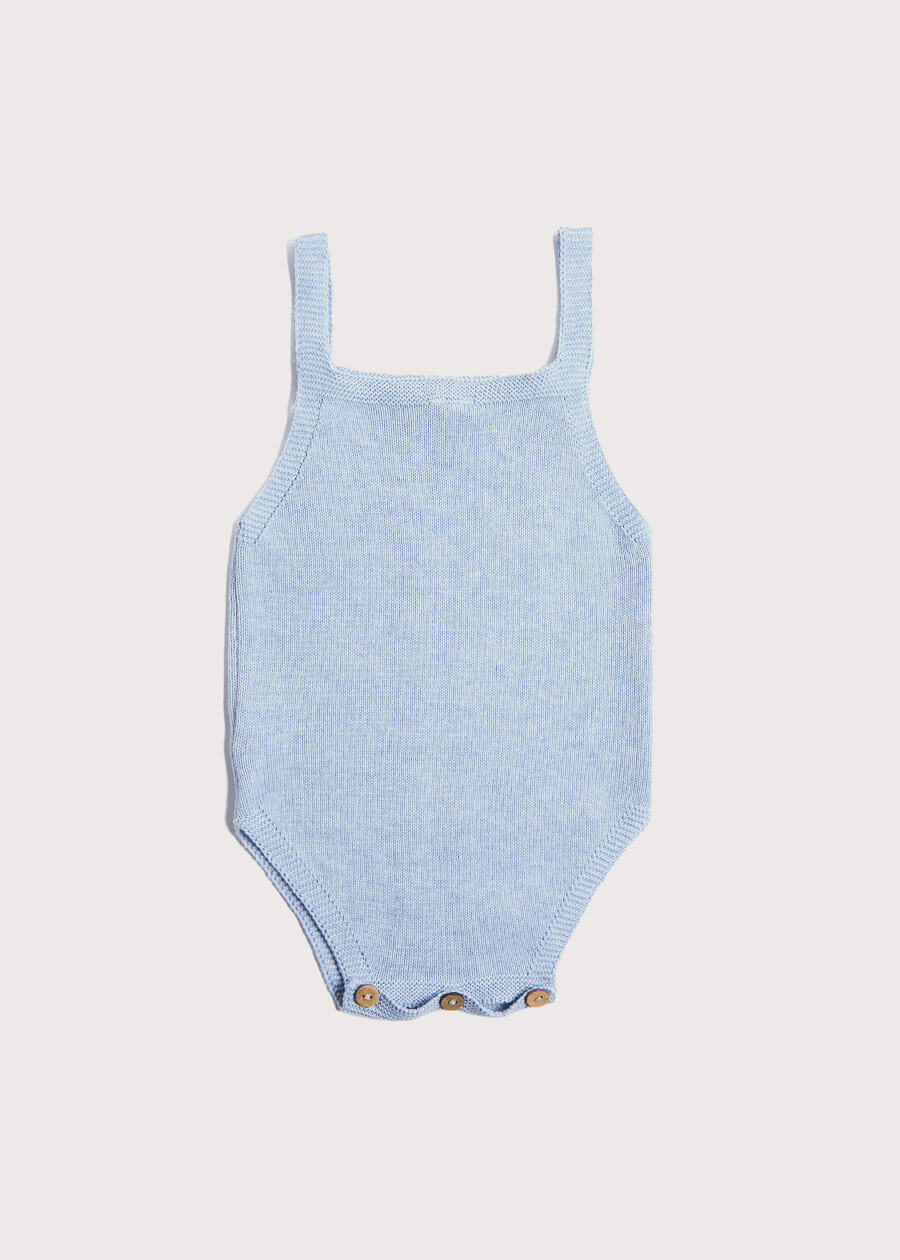 Openwork Knitted Dungaree in Dusty Blue (3-12mths) Knitwear  from Pepa London